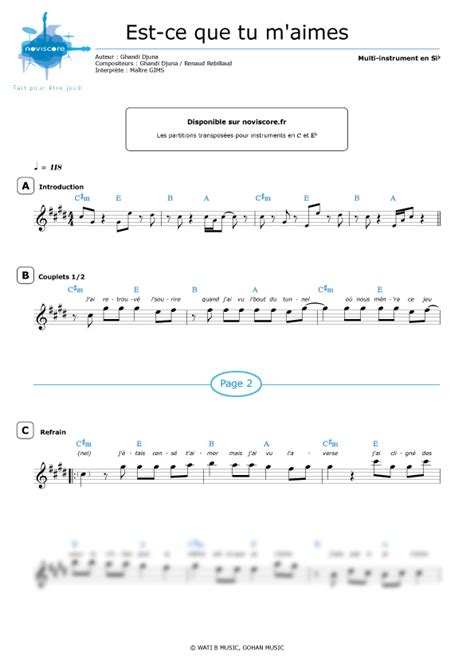 Other sheet music Est-ce que tu m'aimes ? - (Maître Gims) - easy sheet music | Noviscore