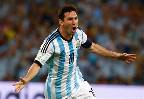 Argentina’s Messi celebrates scoring a goal against Bosnia during their 2014 World Cup Group F ...