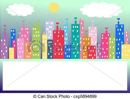 Cartoon City Skyline | Vector - colourful city skyline - stock illustration, royalty free ...