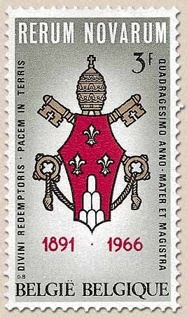 belgian stamps 75th Anniversary of Encyclic 'Rerum Novarum'. Arms of Pope Paulus VI Pacem In ...