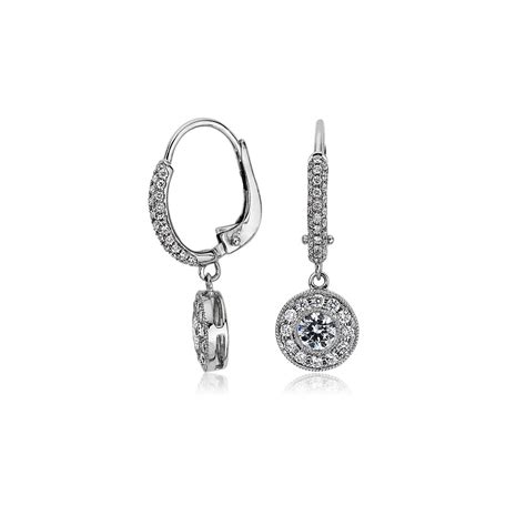 Pavé and Bezel Diamond Drop Earrings in 18k White Gold (1 ct. tw.) | Blue Nile