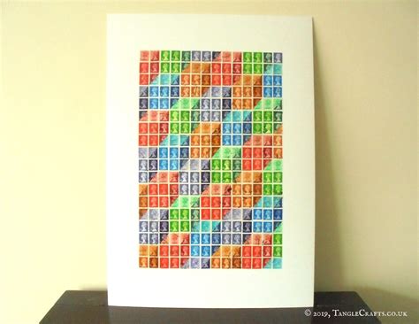 Optical Illusion Rainbow Wall Art - Upcycled British Machin Postage Stamps