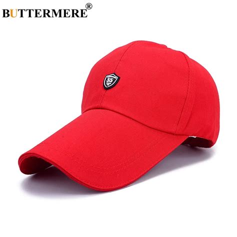 BUTTERMERE Red Baseball Caps Golf Sun Cap Mens Long Brim Adjustable ...