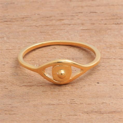 Gold Plated Sterling Silver Eye Band Ring from Bali - Gleaming Eye | NOVICA