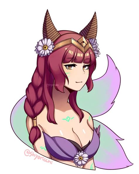 a girl with horns and flowers in her hair