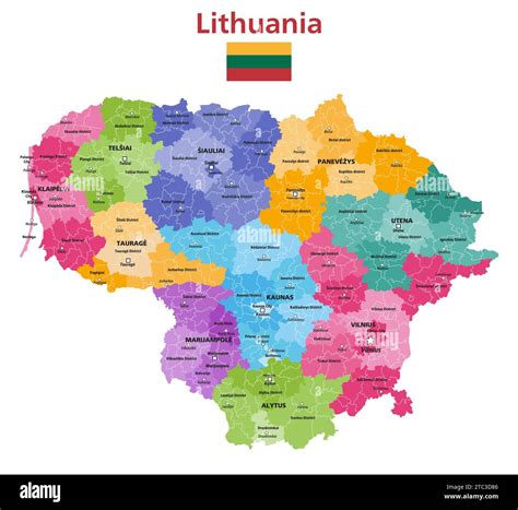 Lithuania political map. Administrative divisions (counties, municipalities and elderships) of ...