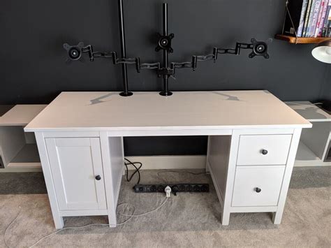 White IKEA Hemnes Desk With 3/4 Monitor Mounts | in London | Gumtree