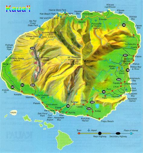 MAP OF KAUAI HAWAII, Kauai Island Hawaiian Map, Wall Map of Kauai Hawaii