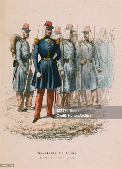 An illustration of the uniforms for Privates and Officers of French ...