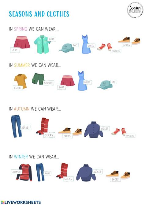 Clothes and Seasons - Interactive worksheet | Seasons worksheets, Seasons activities, Rainy ...