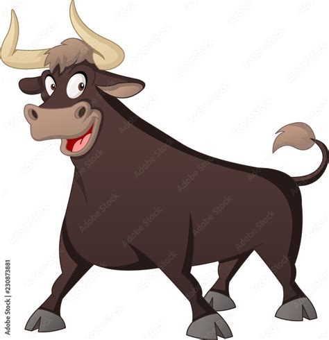 Cartoon cute bull. Vector illustration of funny happy animal. vector de Stock | Adobe Stock