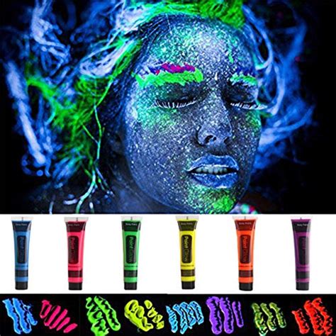 Black Light Neon Face and Body Paint Glow in the Dark Paint Halloween Blacklight Glow Party 6 ...