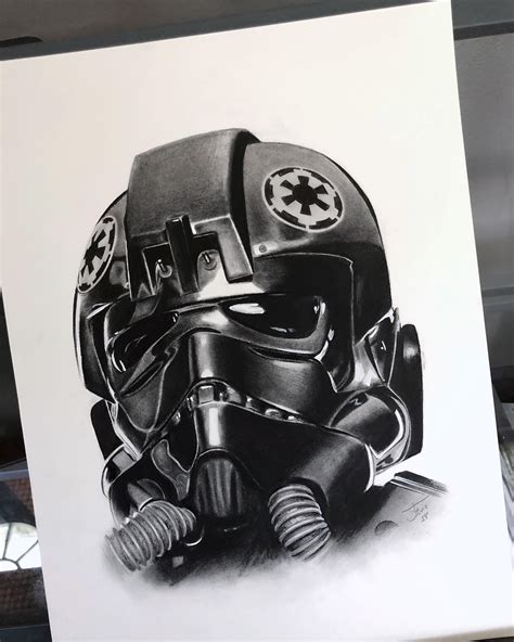 Tie Fighter Pilot Charcoal drawing - 12x16 in. By me :) : r/StarWars