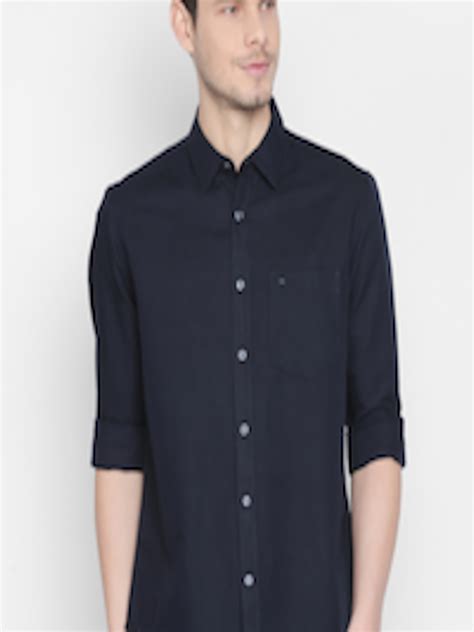 Buy Basics Men Navy Blue Slim Fit Solid Casual Shirt - Shirts for Men 10245243 | Myntra