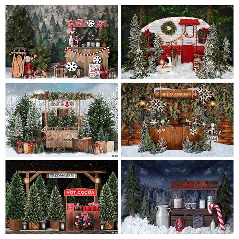 Christmas Backdrop Winter Snow Gift Hot Cocoa Bar Forest Tree Farm ...