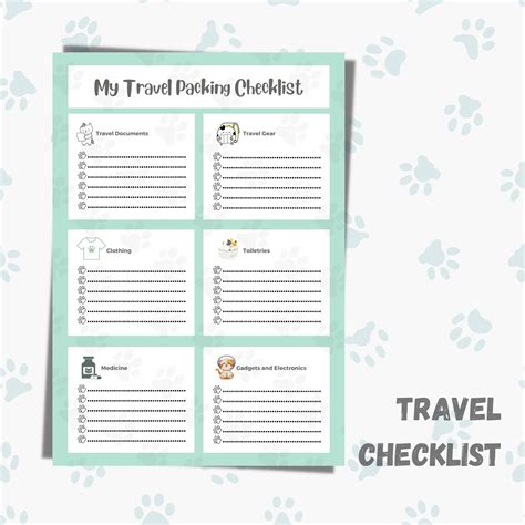 Cat-themed Travel Checklist Cat Travel Planner Cat Travel Packing ...