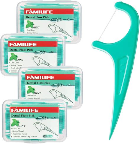 Buy FAMILIFE Floss Picks Mint Dental Floss Picks with 4 Travel Handy Cases 240 Count Flossers ...