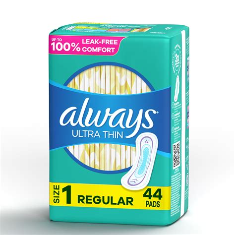 Always Ultra Thin Daytime Pads with Wings, Size 1, Regular, Unscented, 44 Ct - Walmart.com