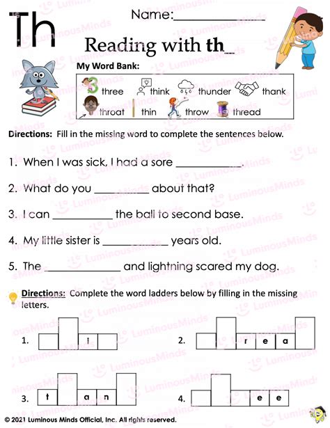 Reading Comprehension Worksheets - Reading with Digraph: th