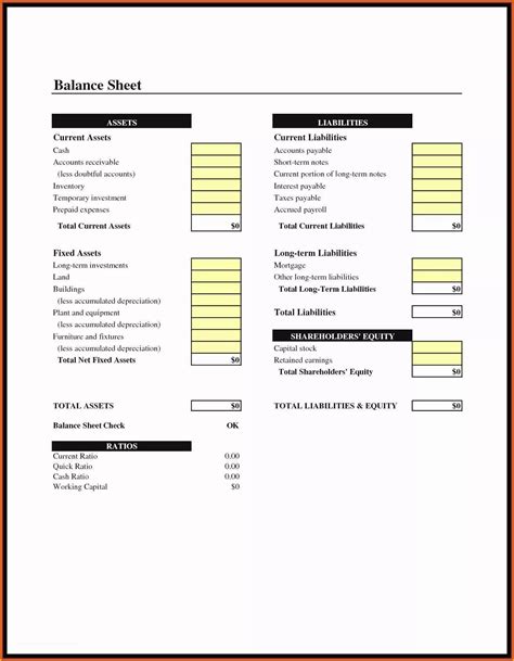 Simple Balance Sheet Template