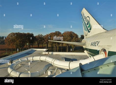 MCMINNVILLE, OR -2 NOV 2019- View of the Evergreen Wings and Waves Waterpark, an indoor ...