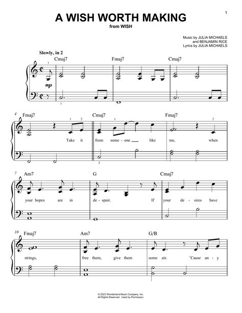 A Wish Worth Making (from Wish) by Julia Michaels Sheet Music for Easy Piano at Sheet Music Direct