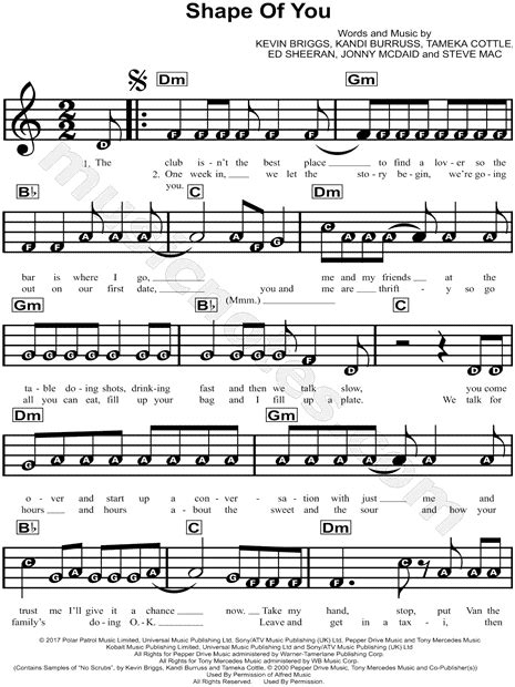 Ed Sheeran "Shape of You" Sheet Music for Beginners in D Minor ...