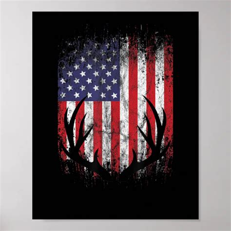 Deer Hunting American Flag Whitetail Buck Antlers Poster | Zazzle