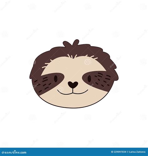 Cartoon Sloth Head Isolated. Colored Vector Illustration of a Sloth Head with a Stroke on a ...