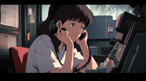 Premium AI Image | Anime girl talking on a phone while sitting at a desk generative ai