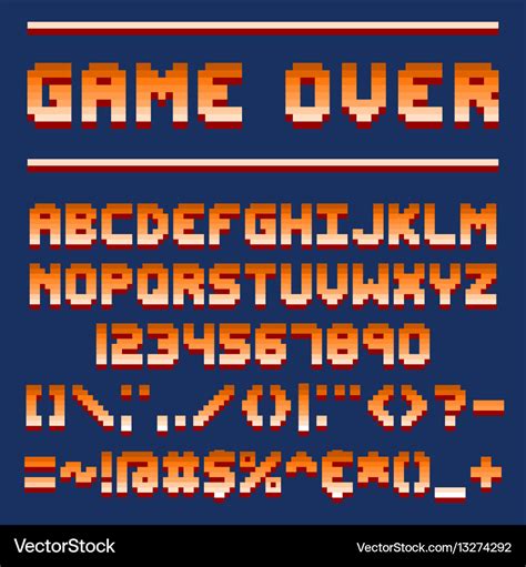 Pixel retro font video computer game design 8 bit Vector Image