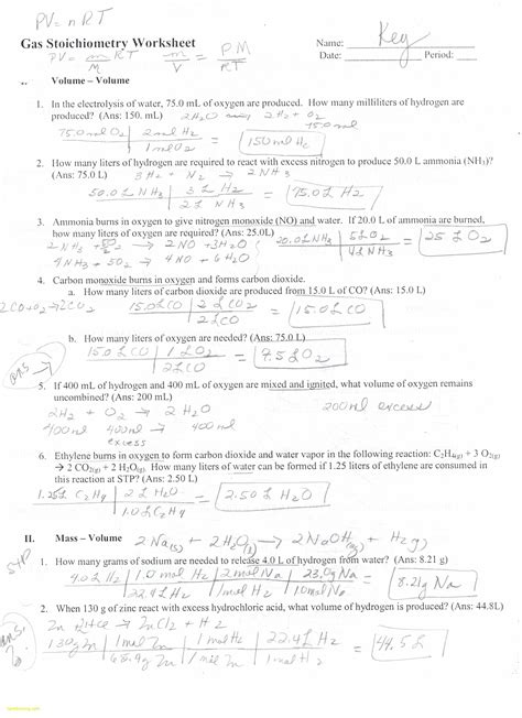 Stoichiometry Practice Worksheets Answers Chemistry