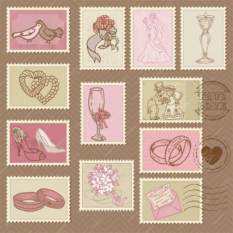 Premium Vector | Wedding Postage Stamps