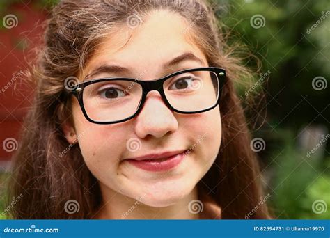 Short Sighted Teen Girl in Myopia Glasses Stock Image - Image of habit, face: 82594731