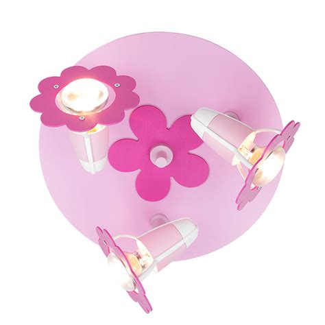 Plafonnier Fleurs, rose, rond, à 3 lampes | Luminaire.fr