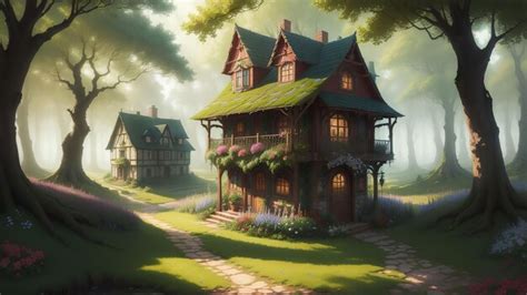 Premium AI Image | The house in the forest anime art style