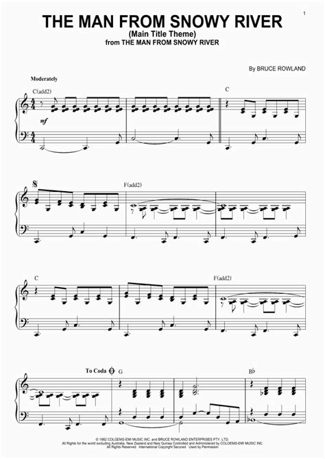 The Man From Snowy River Piano Sheet Music