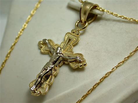 Solid 10k Yellow & White Gold Cross Necklace | Property Room