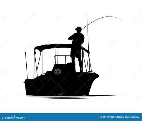 Fisherman in Boat Silhouette Stock Vector - Illustration of male, hobby ...