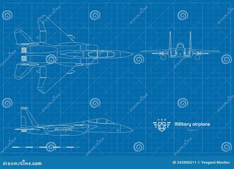 Airplane Blueprint Plan Top View. Vector | CartoonDealer.com #108221515