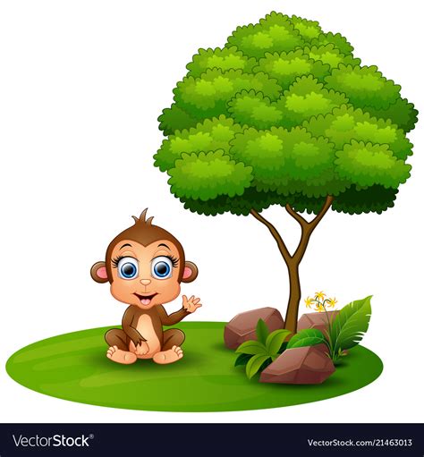 Cartoon monkey sitting under a tree on white bac Vector Image