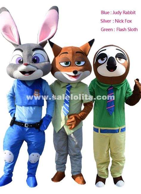 Zootopia Adult Judy Rabbit Mascot Costume Nick Fox Party Costume Flash Sloth Cartoon Parade ...