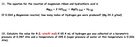 The Equation Fop The Reaction Of Magnesium Ribbon ... | Chegg.com