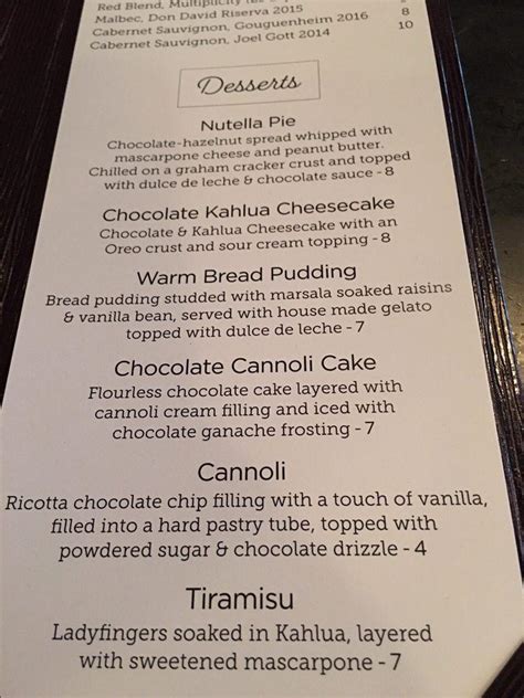 Menu at Mama Ricotta's restaurant, Charlotte