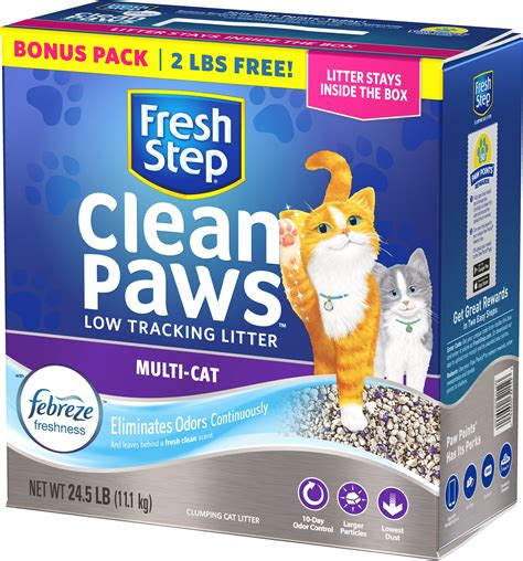 Fresh Step Clean Paws Multi-Cat Scented Litter with the Power of Febreze, Clumping Cat Litter ...