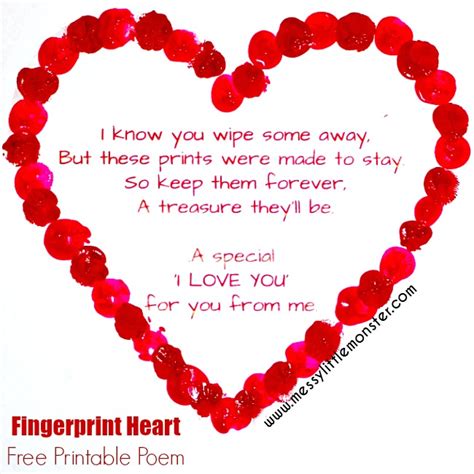 Fingerprint Heart Keepsake Poem - Messy Little Monster