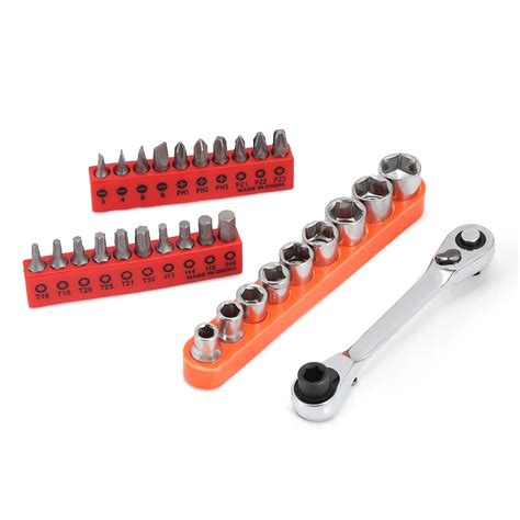 Mini 1/4 inch 72T Dual purpose Ratchet Wrench with 20pcs Bits 9pcs ...