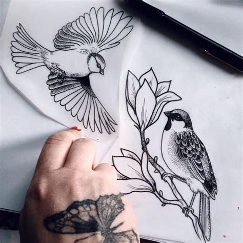 Lovely black-and-white birds tattoo design - Tattooimages.biz