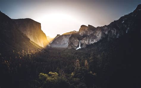 waterfall light flare nature outdoors yosemite 5k MacBook Pro Wallpaper Download | AllMacWallpaper