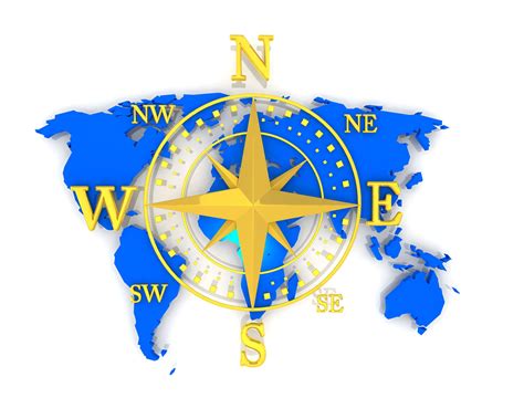 Compass With Directions On World Map Stock Photo | PowerPoint ...